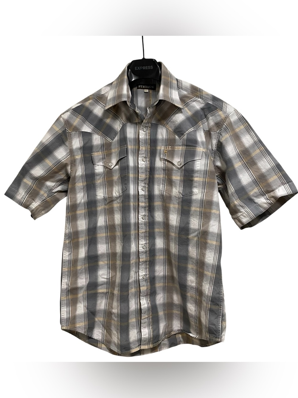 Stetson Plaid Western Pearl Snap Button Short Sleeve Shirt Large